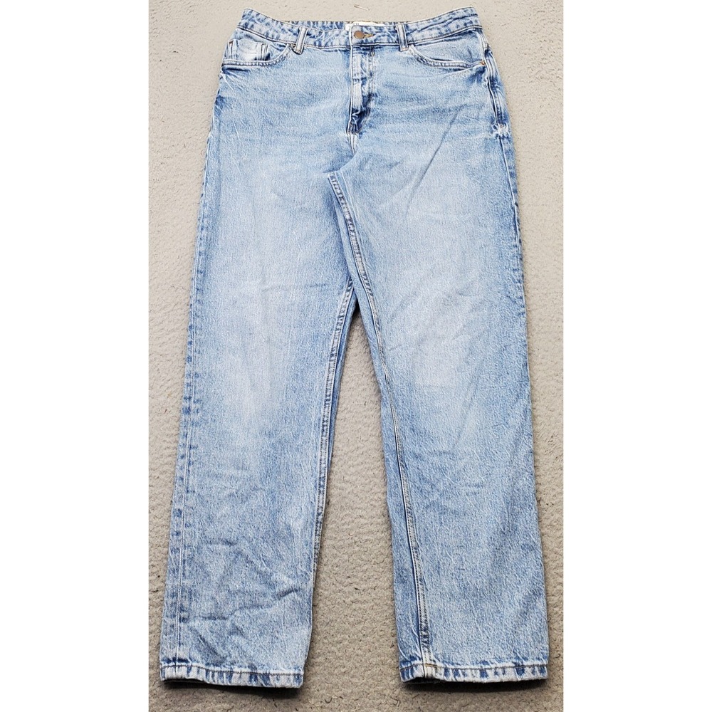 Zara Straight Leg Jeans Womens 10 Blue Denim Acid Wash High Rise Streetwear